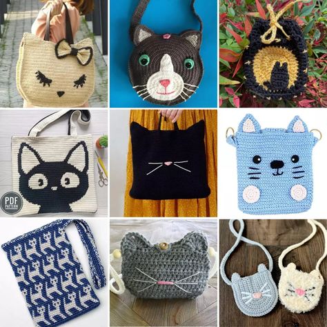 13 Adorable Cat Purse Crochet Patterns (easy!) - Little World of Whimsy Crochet Cat Bag Pattern Free, Cat Bag Pattern, Cat Bag Crochet, Crochet Patterns Easy, Purse Crochet, Whimsical Accessories, Cat Purse, Crochet Bag Pattern Free, Bag Pattern Free