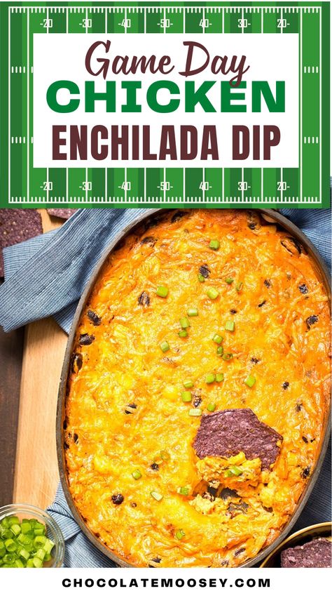 This Game Day Chicken Enchilada Dip is the ultimate crowd-pleaser. Tender chicken, creamy cheese, and zesty enchilada sauce meld together in a rich, savory blend. Baked until bubbly and golden, it’s topped with green onions for a fresh kick. Perfect for game day or any gathering, this dip is guaranteed to be a hit. Fall Dips Savory, Chicken Enchilada Dip Crock Pot, Mexican Chicken Dip, Game Day Chicken, Enchiladas Crockpot, Enchilada Dip, Football Recipes, Chicken Enchilada Dip, Black Beans And Corn