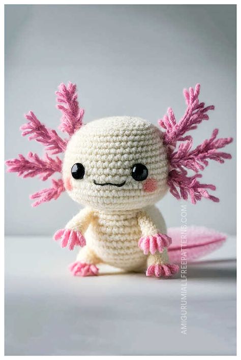 Amigurumi Axolotl Fish Free Crochet Pattern - Free Crochet Patterns Crochet Jellyfish Free Pattern Amigurumi, Small Axolotl Crochet Pattern Free, Axolotl Craft Ideas, Free Crochet Axolotl Pattern, Crochet Creatures Free Pattern, Free Axolotl Crochet Pattern, Axolotl Amigurumi Free Pattern, Scrump Crochet Pattern, Arugami Crochet Pattern Free