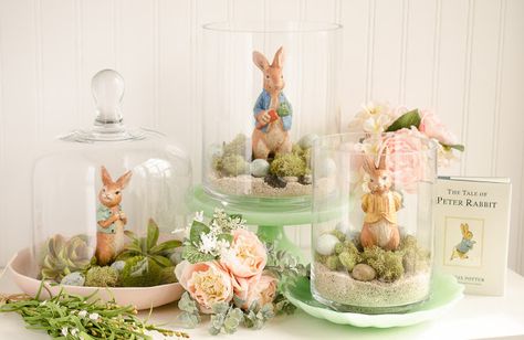 Fawn: Peter Rabbit Inspired Bunny Gardens Peter Rabbit Theme Party, Peter Rabbit Figurines, Bunny Decorations, Peter Rabbit Birthday, Rabbit Birthday, Peter Rabbit Party, Bunny Baby Shower, Rabbit Decor, Easter Birthday