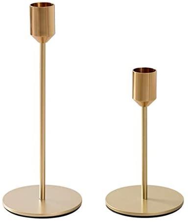 AmazonSmile: BWRMHME New Modern Metal Gold Candlestick Holders Wedding Decoration Skinny Tapered Candlestick Holder Home Decor Bar Party Candle Holders (S+L) : Home & Kitchen Fireplace Candlesticks, Grad Brunch, Sunroom Remodel, Gold Candlestick Holders, Candle Stick Decor, Fall Dinner Party, Flowers Bride, Gold Candle Sticks, Modern Candle Holders