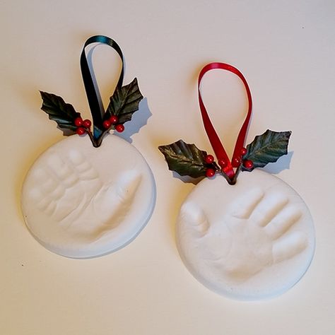 How To Make A Clay Ornament, Hand Print Clay Ornaments, Air Dry Clay Ornaments Baby, Air Dry Clay Projects For Kids Christmas, Mistletoes Footprint Craft Salt Dough, Air Dry Clay Handprint Ornament, Clay Christmas Decorations Kids, Baby Christmas Crafts Ornaments, Diy Christmas Baby Crafts