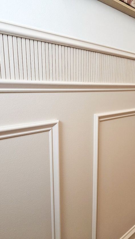 Powder Bath Molding, Full Wall Trim Ideas, Types Of Trim For Walls, Half Bath Trim Ideas, Ornamental Molding Ideas, Fluted Trim Accent Wall, Trim For Low Ceilings, Panel Moulding Bathroom, Diy Wall Trim Ideas