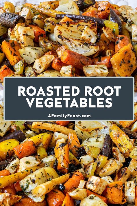 Roasted Root Vegetables - A Family Feast Root Vegetables Recipes, Recipes Veggie, Roasted Root Veggies, Drink Healthy, Roasted Vegetable Recipes, Root Veggies, Roasted Root Vegetables, Healthy Thanksgiving, Vegetable Casserole