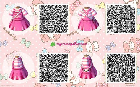 This cute design is made by @toycrossingadventures on Tumblr! Acnl Clothing, Cute Animal Crossing, Ac Outfits, Animal Crossing Qr Codes, Ac Codes, Acnl Qr Codes, Motif Acnl, Code Clothes, Animal Crossing 3ds