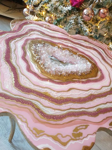 Sparkling Pink opal Quartz crystal geode side table | Etsy Wall Art Resin, Geode Painting, Painting Mixed Media, Resin Art Painting, Geode Art, Resin Wall Art, Acrylic Pouring Art, Painting Home Decor, Fluid Acrylic Painting