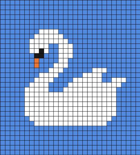 A pixel art template of a white Swan. Swan Pixel Art, Swan Alpha Pattern, Bird Pixel Art, Simple Alpha Patterns, Punto Fair Isle, Animals Cross Stitch, Graph Crochet, Colorwork Knitting, Pixel Crochet