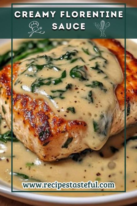 A rich and velvety sauce combining Parmesan cheese and fresh spinach, perfect for pasta, chicken, or as a dip. Creamy Spinach Sauce For Chicken, Spinach Florentine Sauce, White Wine Butter Sauce For Fish, Florentine Sauce, Creamy Spinach Sauce, White Wine Butter Sauce, Wine Butter, Pasta Chicken, Parmesan Sauce