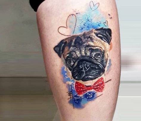 Pug Dog tattoo by Renata Jardim | Photo 26394 Pug Dog Tattoo, Tattoo Large, Pug Tattoo, Tasteful Tattoos, Blue Tattoo, Realistic Tattoo, World Tattoo, Waves Tattoo, Wolf Tattoos