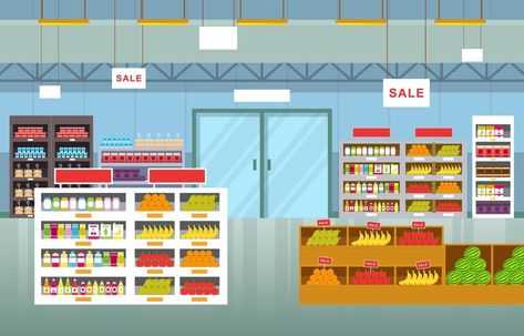 Cartoon Grocery Store, Grocery Store Drawing, Supermarket Cartoon, Grocery Store Interior, Supermarket Illustration, Cow Animation, Supermarket Interior, Store Cartoon, Presentation Pictures