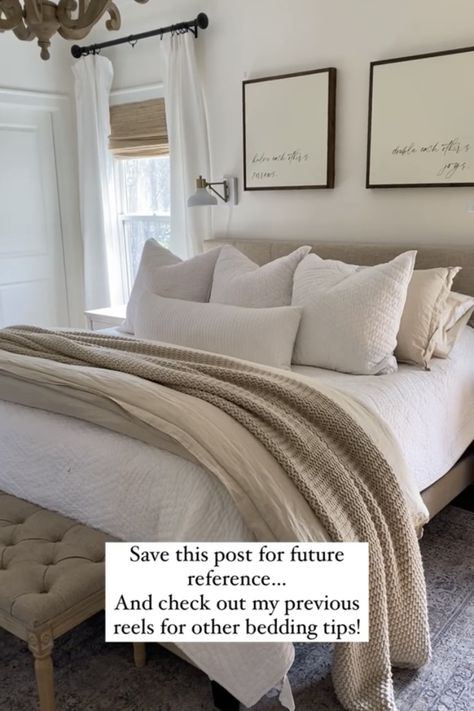 White Beige Tan Bedroom, Beige Taupe Bedding, Neutral Bed Set Ideas, Bedroom Inspo Beige Bed, Bedding For Beige Headboard, White And Tan Bedding Bedroom, Cream Beige Gray Bedroom, Gray And Cream Bedding Ideas, Grey Cream Bedroom Ideas