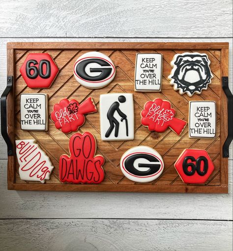 Uga Cookies Georgia Bulldogs, Tailgate Ideas, 50th Bday, Cake Inspo, Over The Hill, Florida Georgia, University Of Georgia, Birthday Cookies, Georgia Bulldogs