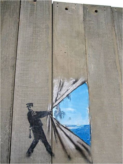 Rolling Back the Wall, Banksy Sidewalk Art, Banksy Art, Graffiti Artwork, Fence Art, Amazing Street Art, 3d Street Art, Wow Art, Piece Of Art, Street Art Graffiti