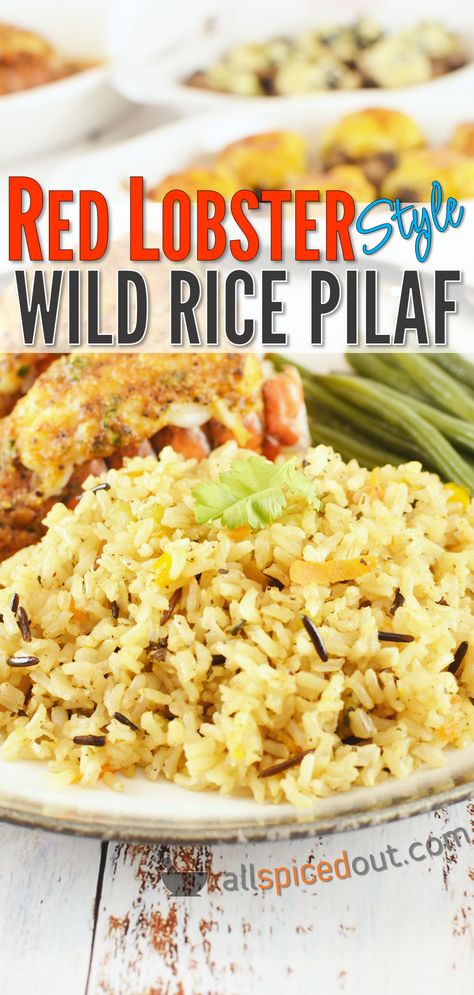 Red Lobster Rice Pilaf Recipe, Lobster Tail Sides, Surf And Turf Side Dishes, Red Lobster Stuffed Mushrooms, Wild Rice Pilaf Recipe, Lobster Rice, Instant Pot Wild Rice, Red Lobster Copycat, Shrimp Side Dish