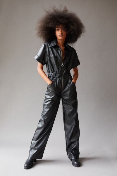 WeWoreWhat Faux Leather Flight Suit Jumpsuit | Urban Outfitters Leather Jumpsuit Outfits, Flight Suits, Jumpsuit Outfits, Leather Jumpsuit, Suit Jumpsuit, Flight Suit, Pattern Texture, Rolled Sleeves, Decor Essentials