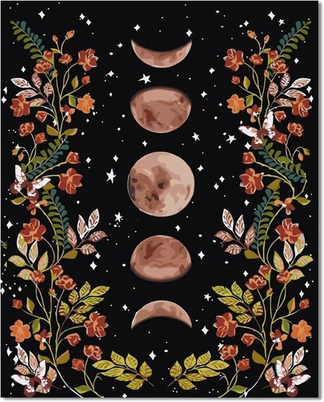 Amazon.com: Zemalous Paint by Numbers Kit for Adults Easy Crafts for Women Beginner DIY Moon Phase Surrounded by Vines and Flowers Black Canvas Painting for Kids Girls 16x20 inch Paint Set Hobbies for Adults Diy Moon Phase, Canvas Painting For Kids, Crafts For Women, Black Canvas Painting, Moon Paintings, Moon Stages, Diy Moon, Vines And Flowers, Hobbies For Adults