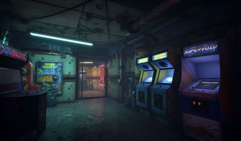 Cyberpunk Arcade, Underground Passage, Cinematic Scene, D20 Modern, Fun Lighting, Graffiti Drawings, Arcade Room, Back Alley, 3d Scene