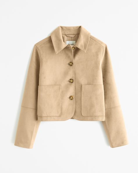 Women's Faux Suede Button-Through Jacket | Women's Coats & Jackets | Abercrombie.com Suede Jacket Women, New Jacket, Tan Jacket, Scene Fashion, Faux Suede Fabric, Faux Suede Jacket, Fashion Board, Suede Fabric, Fall Street Style