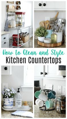 Clean Kitchen Countertops, Style Kitchen Countertops, Cleaning Countertops, Kitchen Organization Countertops, Small Kitchen Decoration, Clean Countertops, Kitchen Countertop Decor, Countertop Organization, Countertop Decor