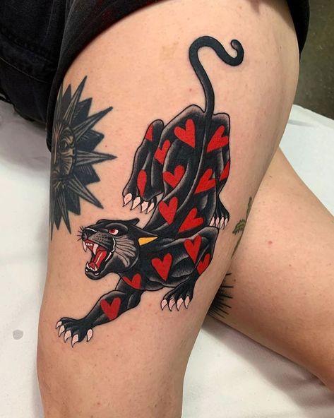 Traditional Tattoo Inspiration, Traditional Style Tattoo, Panther Tattoo, Traditional Tattoo Sleeve, Tattoos Geometric, Traditional Tattoo Art, Modern Tattoos, American Traditional Tattoo, Dope Tattoos