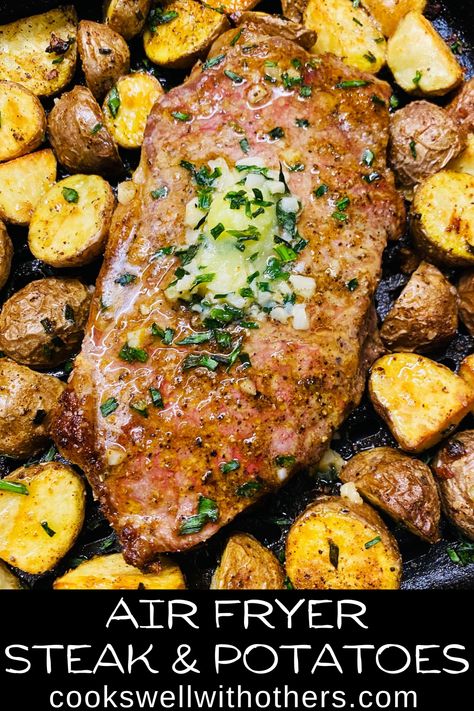 steak and potatoes in the air fryer basket Air Fry Steak And Potatoes, Air Fryer Steak And Potatoes Recipes, Airfryer Steak And Potatoes, Steak And Potatoes In Air Fryer, Air Fryer Steak And Potatoes, Steak And Potatoes Air Fryer, Steak And Baked Potato, Sirloin Recipes, Pizza Tortilla