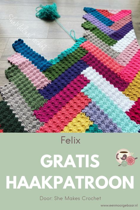 Schitterende corner to corner deken van She Makes Crochet: de Felix! Je haakt per paneel en hebt dus nooit meer dan één bol garen aan je werk hangen. Het haakpatroon is Nederlands, als gratis patroon én als advertentievrije PDF beschikbaar. Het is bovendien een ideaal project om restjes mee op te maken. Veel haakplezier ermee! Corner To Corner, Double Knit, Double Knitting, Knitting, Crochet