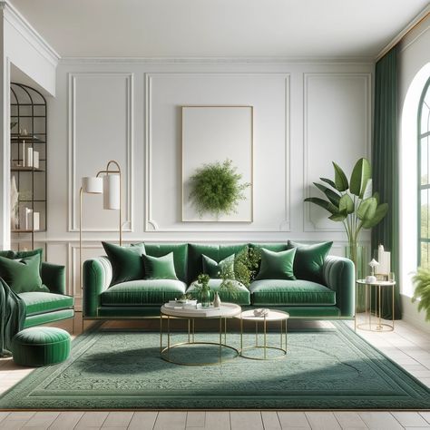 12 Rug Ideas for Green Couches with Pictures Green Couches, Modern Green Living Room, Emerald Green Living Room, Green Sofa Living, Dark Green Living Room, Green Sofa Living Room, Deco Living, Deco Living Room, Art Deco Living Room