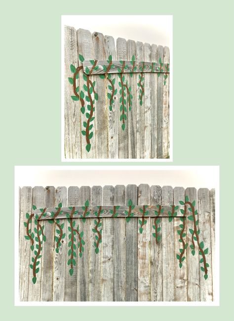 Painted Ivy Vines on a backyard fence. Fence Art Painting, Painted Fence, Fence Art, Rare Breed, Fence, Art Painting, Hair Accessories, Paint, Art