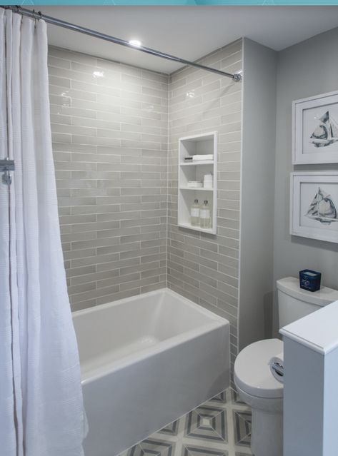 Small Bathrooms With Bathtubs Ideas, Bathroom Tub Renovation, Standard Tub With Tile, Kids Bathtub Shower Combo, Diy Tile Tub Shower Combo, Bathroom Tile Tub Surround Ideas, Basement Bathroom Tub Shower Combo, Tiled Tub Surround With Niche, Redo Shower Tub Combo