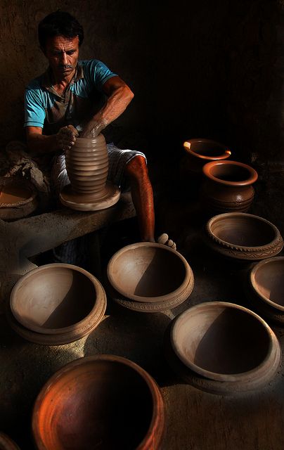 man at work - interior punjab, pakistan   - Explore the World with Travel Nerd Nici, one Country at a Time. http://TravelNerdNici.com Bangladesh Aesthetic, Cultural Photography, Wall Prints Quotes, The Potter's Hand, Rural Photography, Pakistani Art, India Street, Pakistani Culture, Cider House