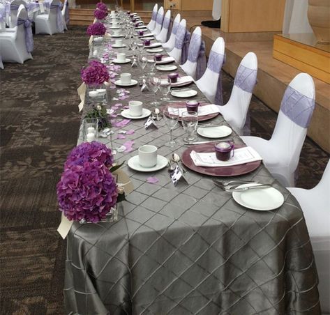 - Grace and Class: 17 Smart Ideas of Lavender and Grey Wedding Colors - EverAfterGuide Fall Wedding Color Inspiration, Grey Fall Wedding, Purple Napkins, Purple Ties, Gray Wedding Colors, Groomsmen Grey, Grey Suits, Head Table Wedding, Plum Wedding