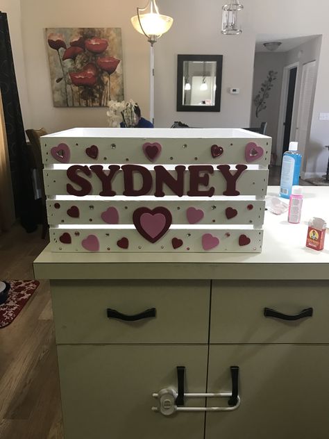 Toddler Valentine's Day crate Birthday Crate Gift Ideas For Boyfriend, Crate Basket Gifts, Birthday Crate Gift Ideas, Crate Gift Basket Ideas, Crate Basket, Valentines Day Baskets, Gift Baskets For Him, Valentines For Daughter, Gift Crates