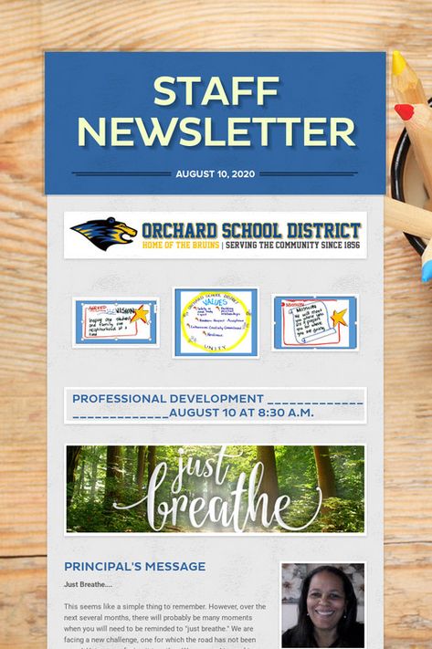 Staff Newsletter School Newsletter, Teaching Time, School Staff, Grade Book, Blended Learning, Online Tutorials, August 10, Just Breathe, Letter Templates