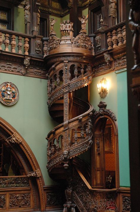 Spiral Staircase in Peles Castle | Photo Taken By: Marc Osbo… | Flickr Castle Romania, Spiral Stairs Design, Castle Exterior, Peles Castle, European Beauty, Spiral Staircases, Castles Interior, Basement Stairs, Spiral Stairs