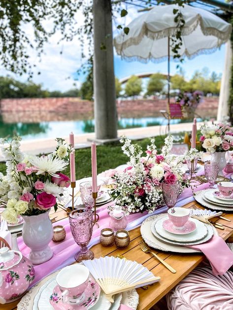 Tea Party Birthday For Adults, Bridal Afternoon Tea, High Tea Centerpieces, Afternoon Tea Engagement Party, Hens Party High Tea, High Society Tea Party, Yea Party Balloon Garland, Bridal Party Tea Party Ideas, High Tea Set Up Ideas