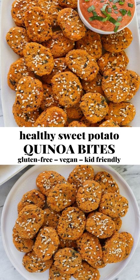 These sweet potato quinoa bites are a healthy gluten-free snack, appetiser or side dish that the whole family will love! #sweetpotatoes #quinoa #veggies #kidfriendly Quinoa Bites Recipes, Quinoa Recipes For Toddlers, Quinoa Bites Baby, Blw Quinoa, Leftover Quinoa Recipes, Quinoa Sweet Potato Recipes, Quinoa Sides, Vegetarian Quinoa Recipes, Quinoa Balls