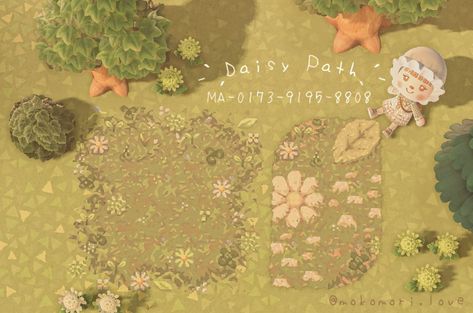 Acnh Daisy Path, Acnh Springcore, Cottagecore Animal Crossing, Animal Crossing Paths, Acnh Path, Acnh Cottagecore, Acnh Paths, Ac Codes, Acnh Patterns