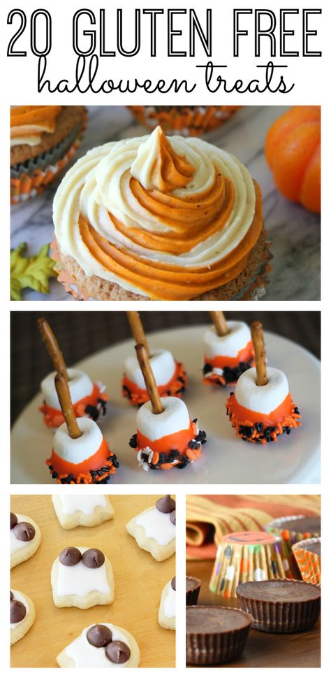 Whether you're planning a party for friends or bringing in treats for your child's classroom, these gluten free Halloween treats will surely be a hit! Freezer Casserole, Marshmallows Pops, Gluten Free Halloween Treats, Desserts Halloween, Vegan Pumpkin Cookies, Pasteles Halloween, Gluten Free Halloween, Planning A Party, Dessert Halloween