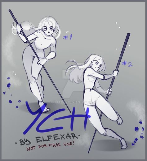 Elfexar Ych, Poses With Spear, Woman With Spear, Witch Ych, Ych Reference, Holding A Spear Reference, Sythe Poses Drawing, Scythe Poses Drawing Reference, Holding Staff Pose Reference Drawing