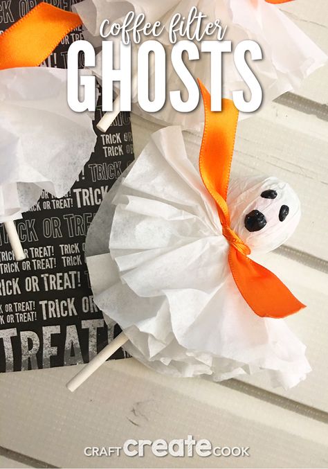 Ghost Suckers, Halloween Projects For Kids, How To Make Ghosts, Coffee Filter Flowers Diy, Halloween Kids Crafts, Halloween Boards, Halloween Arts, Ghost Crafts, School Halloween Party