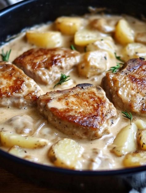 Creamy Pork Chops and Potatoes 2 Dinner Recipes With Pork Chops, Creamy Pork Chops And Potatoes, Recipes Using Pork Chops, Creamy Pork Chops, Pork Chop Dishes, Recipes Using Pork, Pork Sirloin, Tender Pork Chops, Pork Chops And Potatoes