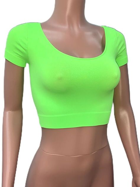 Sexy Low Cut Lime Neon Green Seamless Crop Top O/S New Raver Club Party BEACH #NIKIBIKI #Tank #Casual Neon Green Crop Top, Green Fashion Outfits, Neon Green Outfits, Neon Green Top, Neon Top, Seamless Crop Top, Dinner Wear, Green Outfits, Glam Tops