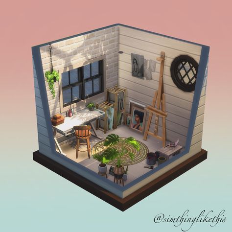 #sims4 #simsfreeplayhouse #simsbuilds #sims Sims 4 Art Room Ideas, Sims Artist House, Office Room Sims 4, Sims 4 Small Living Room Ideas, Sims Art Studio, Sims 4 Interior Design Ideas Base Game, Sims 4 Decoration Ideas, Sims 4 Hobby Room, Sims Rooms Ideas Base Game