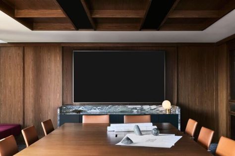 Dark Conference Room, Luxury Meeting Room, Private Office Design, Meeting Room Design, Walnut Timber, Office Meeting Room, Quiet Room, Australian Interior Design, Board Room