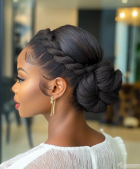 Stunning Braids Hairstyles Updo Ideas for Black Women - AskNaij Elegant Updo Natural Hair, Natural Hair Styles Updo, Twisted Bun Updo, Braided Updo Black Hair, Braids Hairstyles Updo, Braided Bun Styles, Twisted Bun, Updo Ideas, Easy Updo