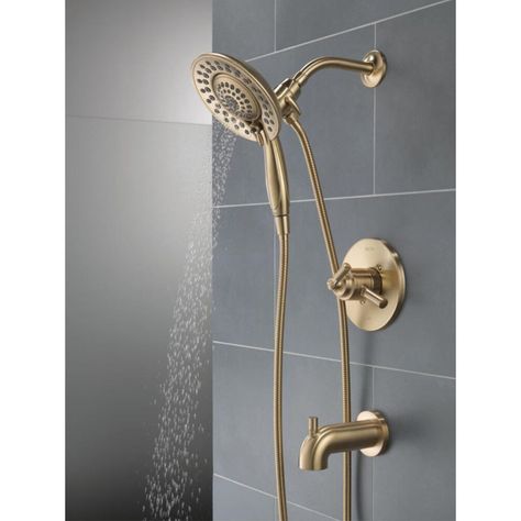 Delta SAYLOR™ Monitor® 17 Series Tub & Shower Trim with In2ition® & Reviews | Wayfair Moen Shower System, Delta Champagne Bronze, Stainless Kitchen Faucet, Gold Shower, Bath Collection, Faucet Repair, Shower Fixtures, Shower Faucet Sets, Geometric Forms