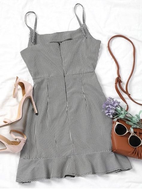 best Back Zip Checked Ruffles Mini Dress - BLACK S Mobile Mode Pastel, Grunge Look, Ruffle Mini Dress, Mini Slip Dress, Wrap Dress Floral, Mode Vintage, Classy Dress, White Mini Dress, Outfits Casuales