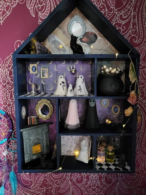 Fairy Witch Aesthetic Room, Goth Dollhouse Diy, Goth Craft Room, Whimsigoth Decor Diy, Gothic Craft Room, Diy Whimsigoth Decor, Goth Craft Ideas, Whimsigoth Crafts, Goth Diy Crafts