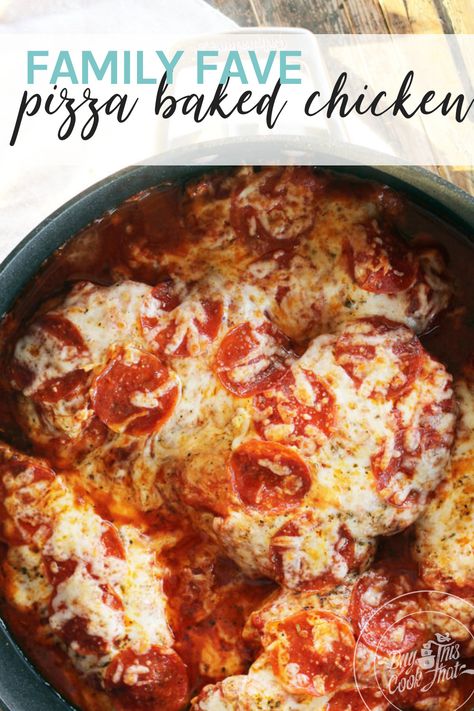 This easy dinner recipe for Pizza Baked Chicken is a hit with the family. Combine all the flavors they love in an easy and cheesy one pan meal. #pizzabakedchicken #easydinnerrecipe #chickenrecipe Pizza Chicken Bake, Cheesy Baked Chicken And Peppers, One Pan Pizza Chicken, One Pan Pizza Chicken Bake, Chicken Breast Pizza Crust, Cheesy Mozzarella Chicken Bake, Baked Chicken With Tomato And Mozzarella, Cheesy Baked Chicken, Parmesan Pizza