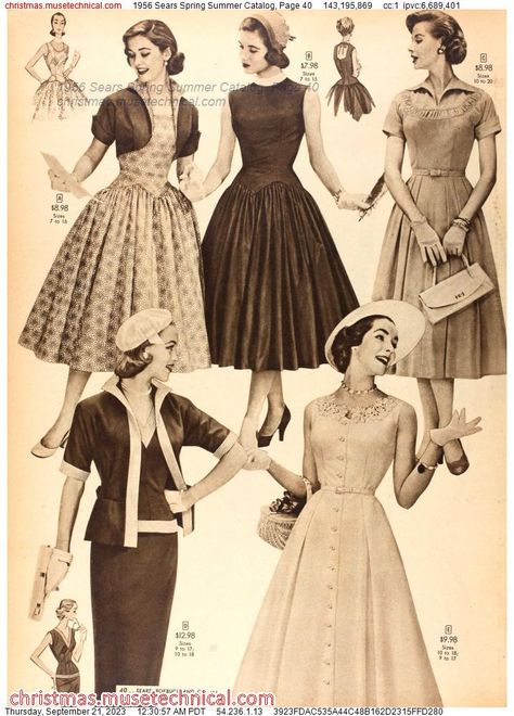 1956 Sears Spring Summer Catalog, Page 40 - Catalogs & Wishbooks 1950s Vintage Aesthetic, 1950 Fashion Women, 50s Wardrobe, 1950 Outfits, 1950 Dress, 1950 Style, Decades Fashion, 1950s Women, 1950s Fashion Women